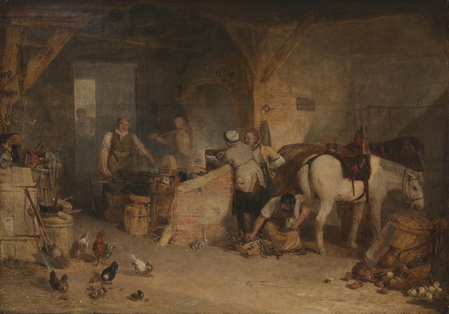 A Country Blacksmith Disputing upon the Price of Iron, and the Price Charged to the Butcher for Shoeing his Poney by Joseph Mallord William Turner
