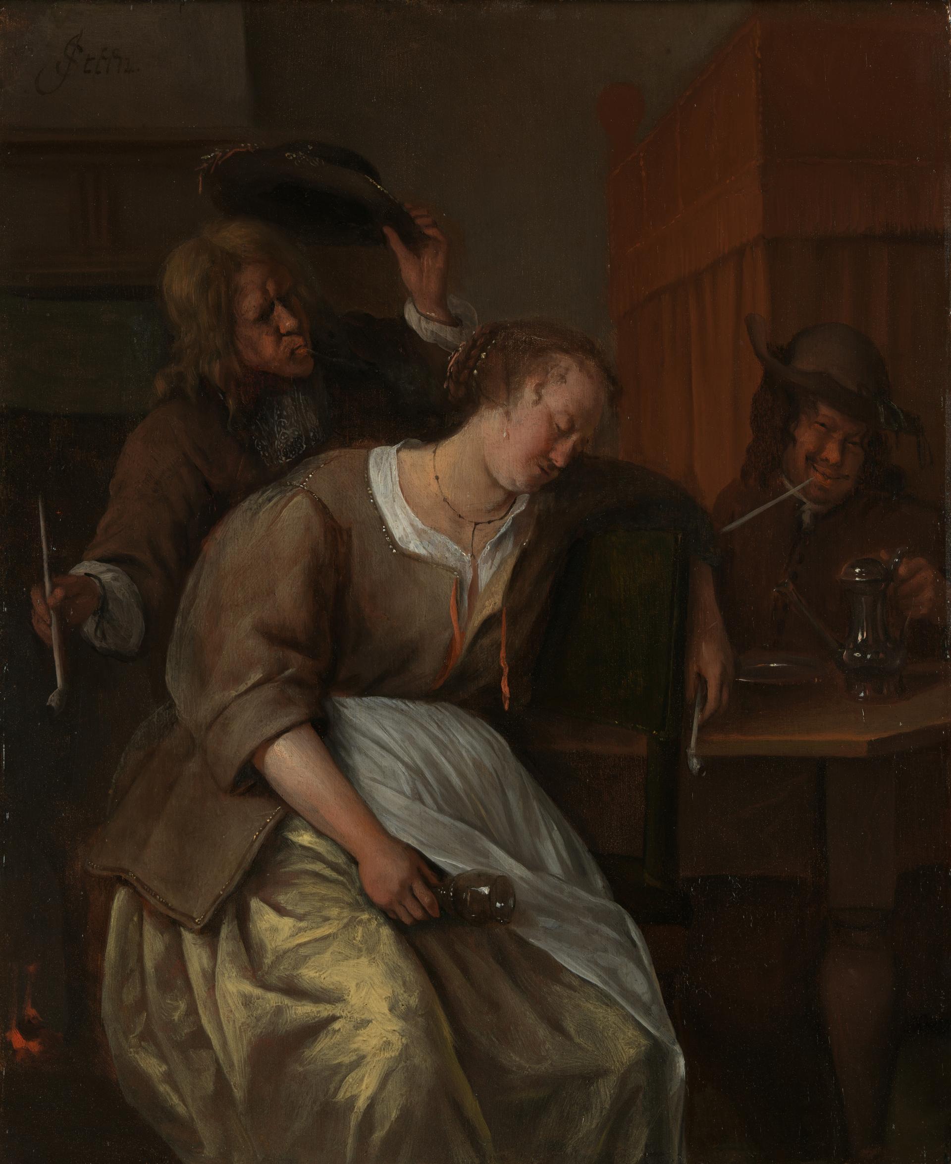 A Man blowing Smoke at a Drunken Woman by Jan Steen