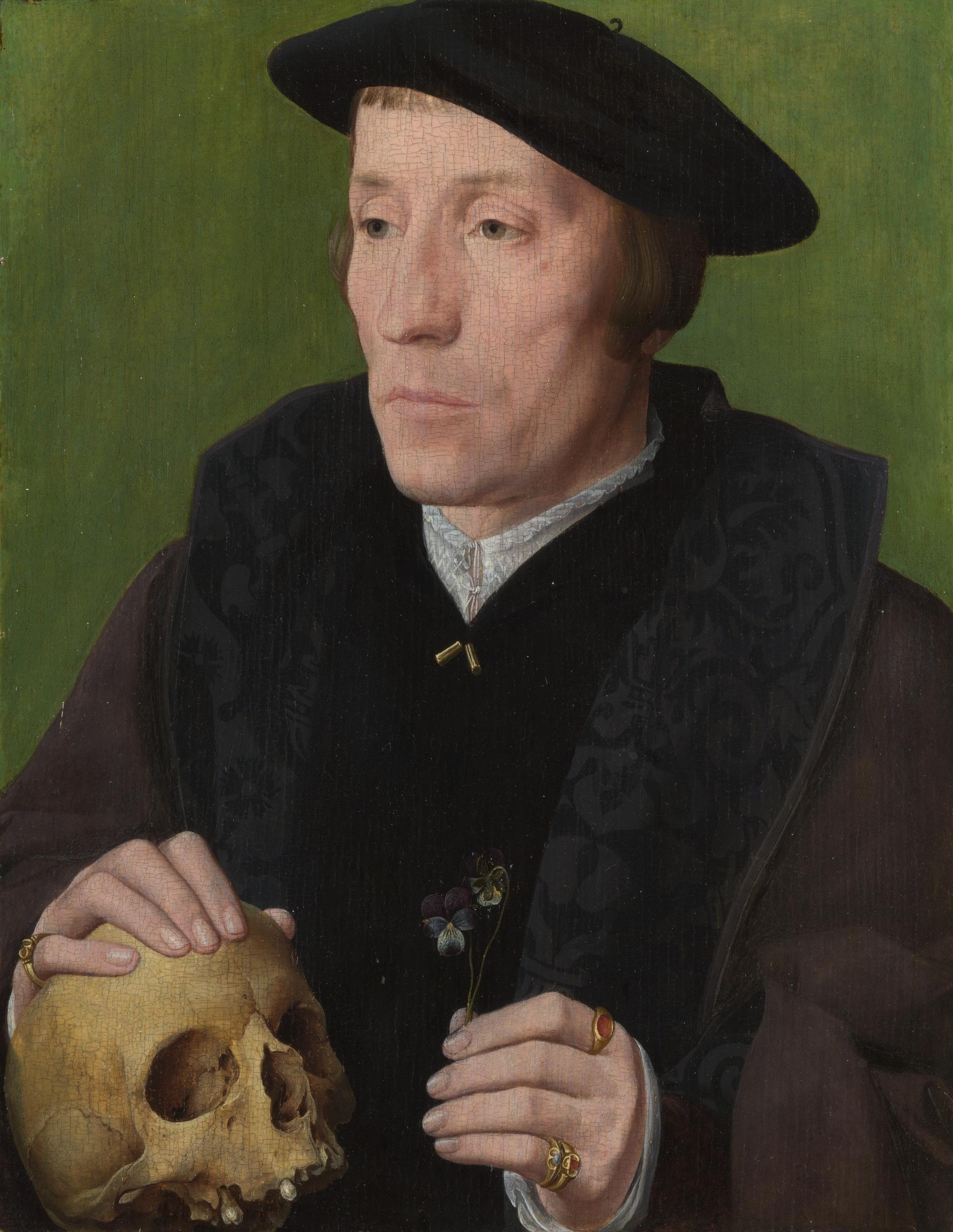 A Man with Pansies and a Skull by Jan van Scorel
