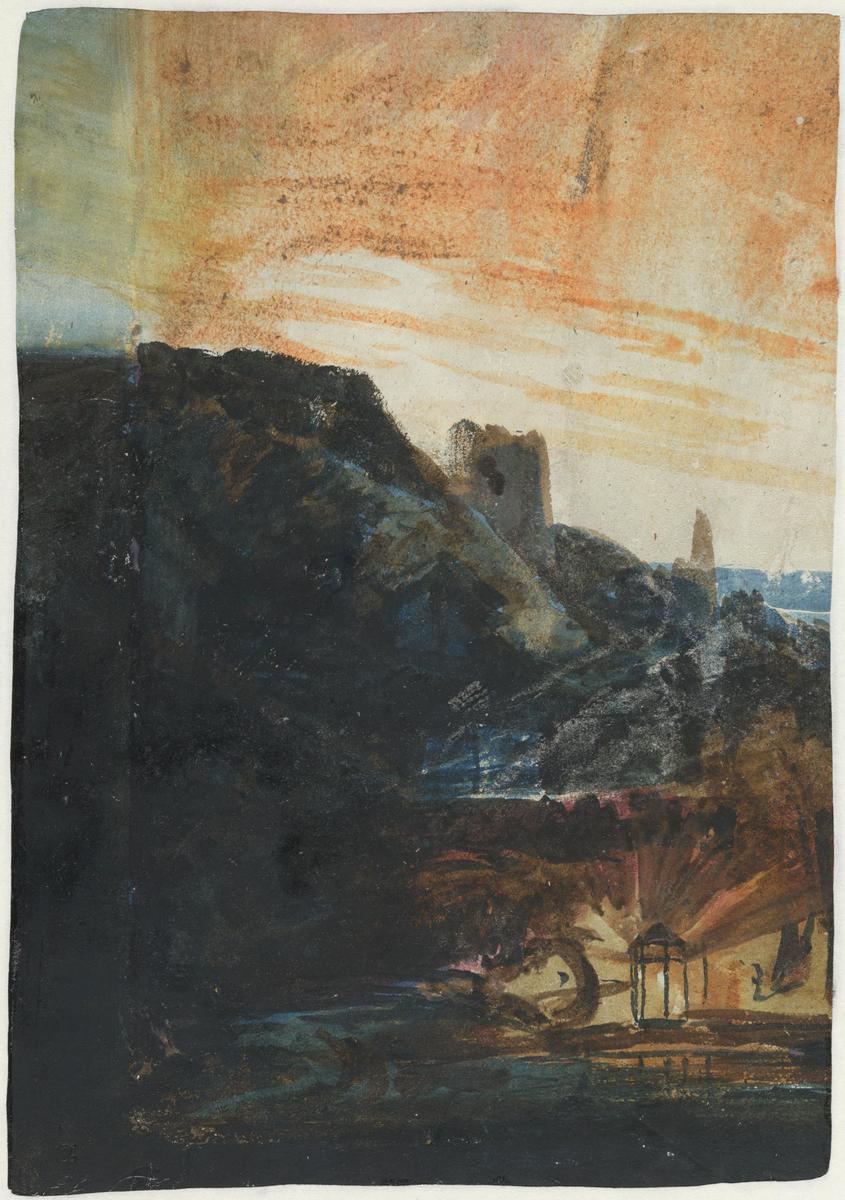 A Transparency: A Moss-Covered Cottage and Shed, with a Man Smoking and a Lantern by Joseph Mallord William Turner