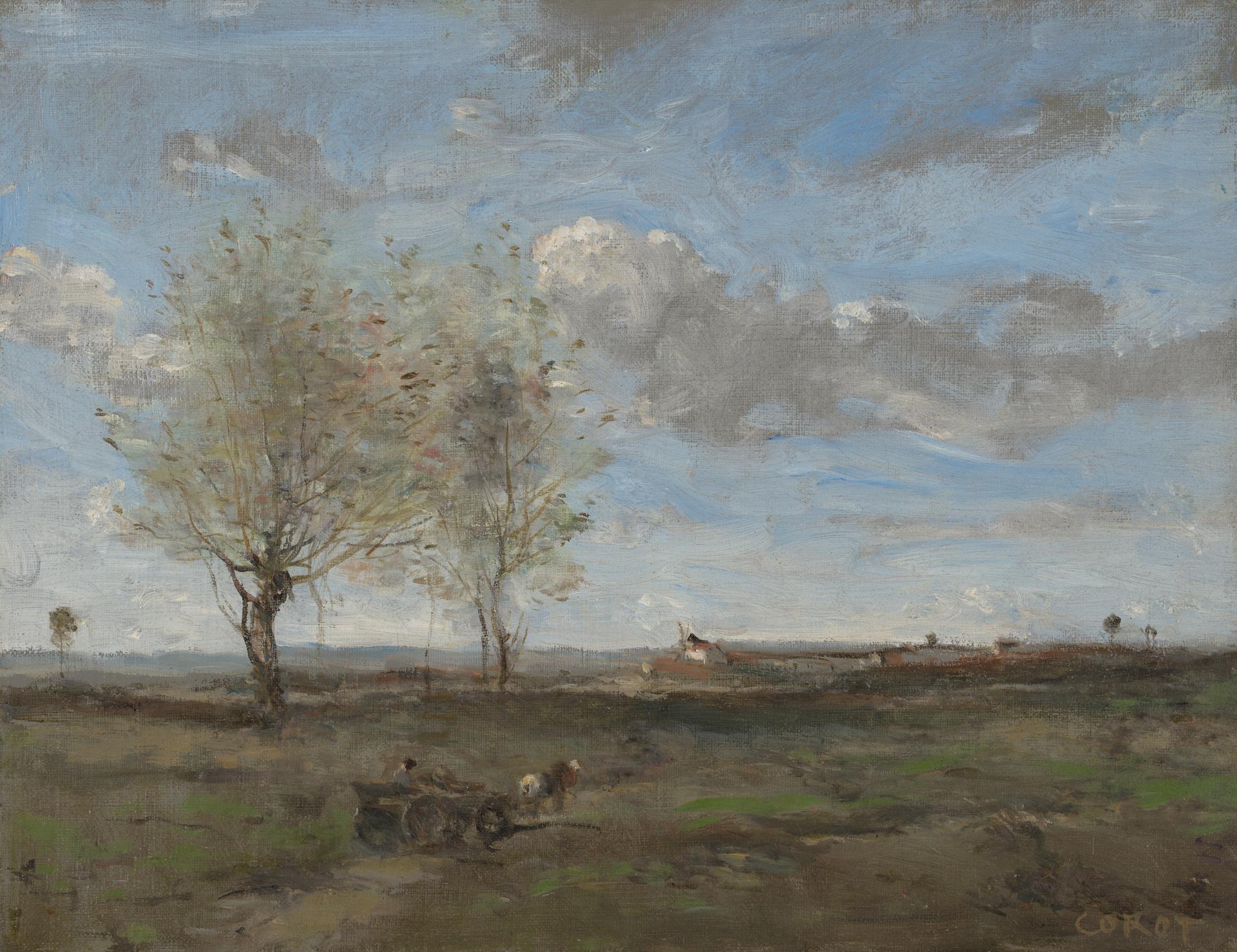 A Wagon in the Plains of Artois by Jean-Baptiste-Camille Corot