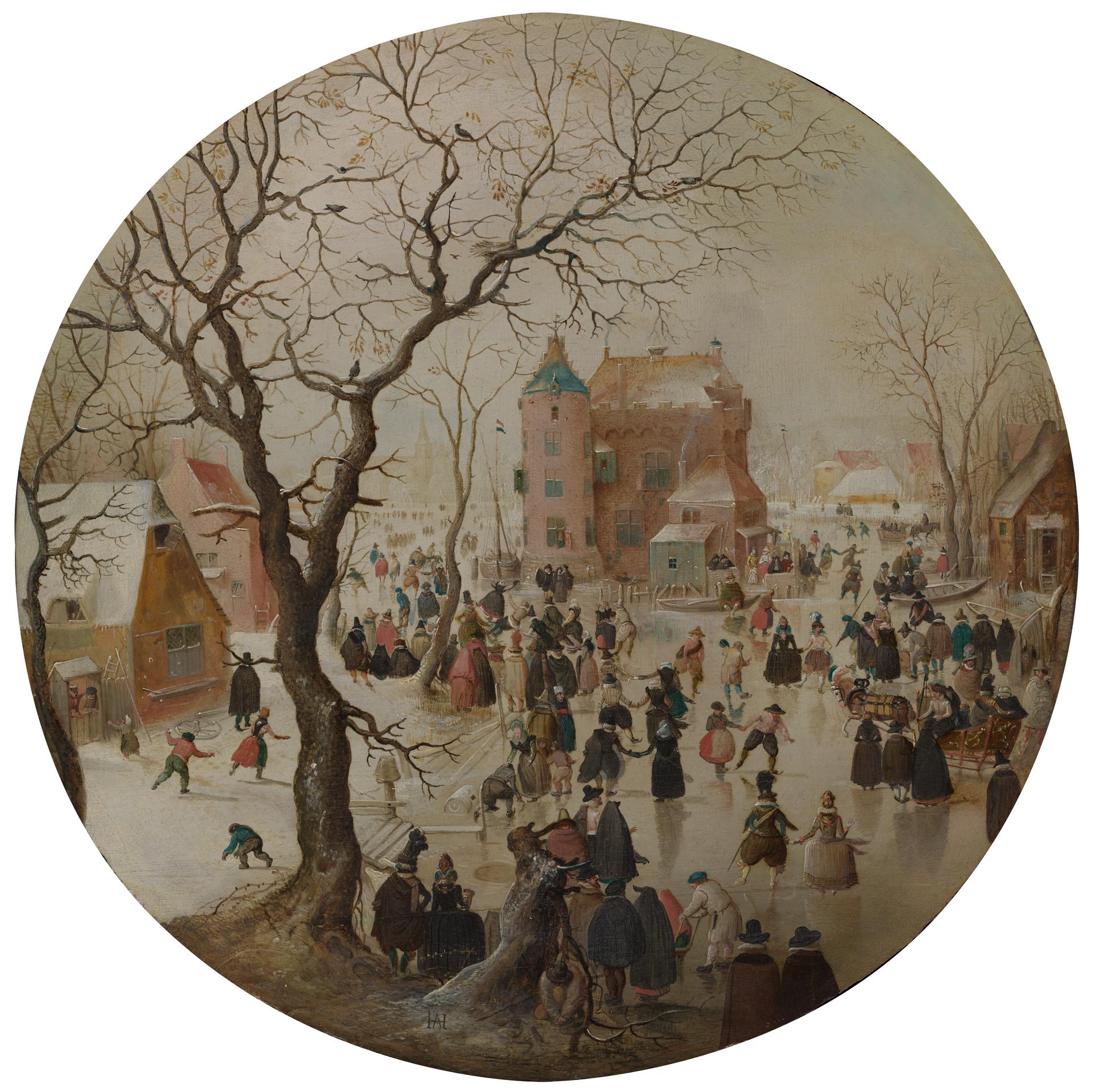 A Winter Scene with Skaters near a Castle by Hendrick Avercamp