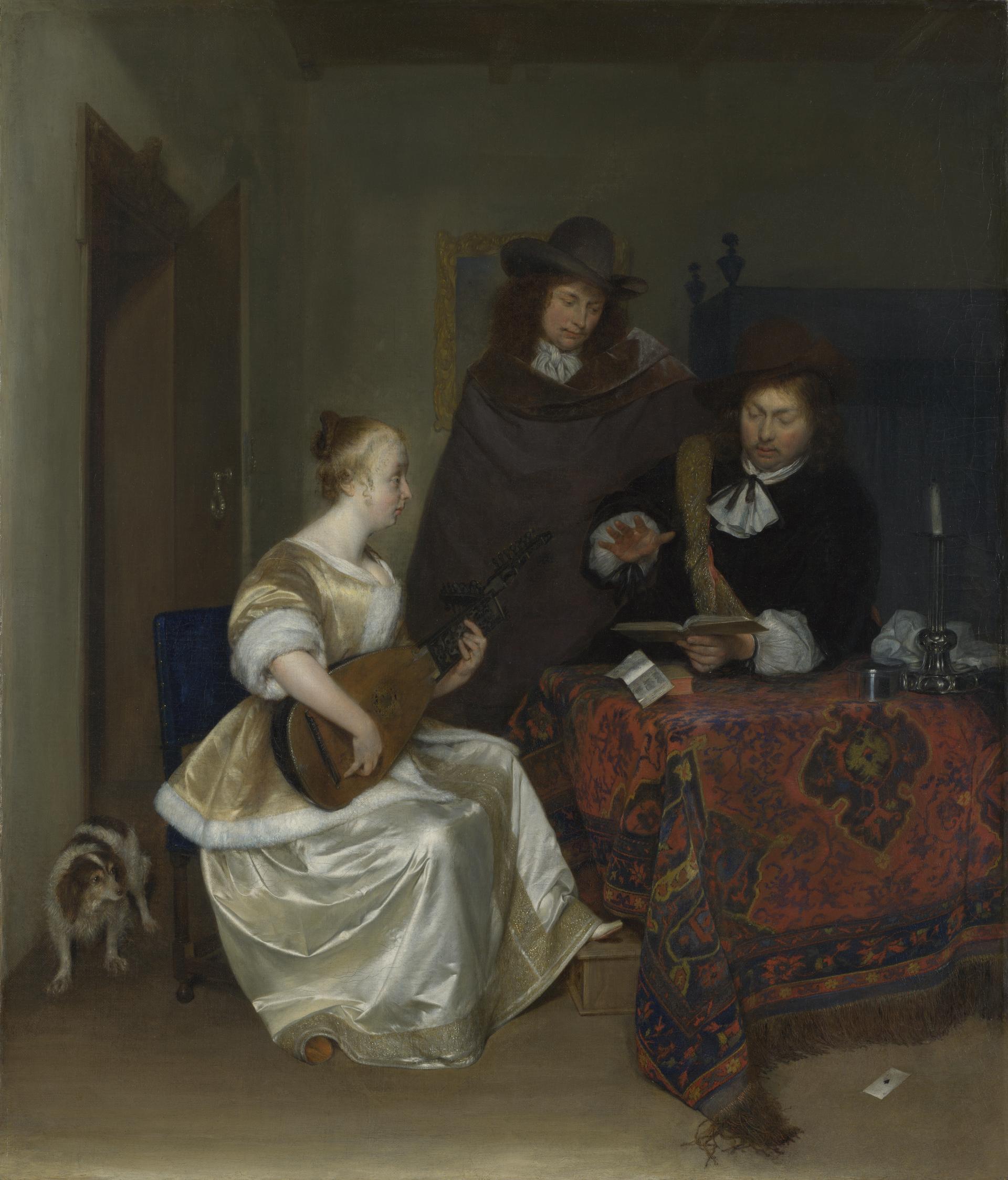 A Woman playing a Lute to Two Men by Gerard ter Borch