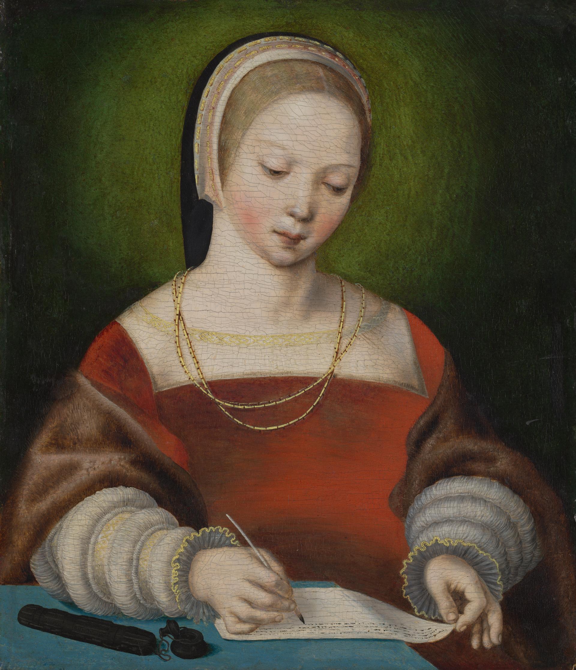 A Young Woman Writing by Jan Sanders van Hemessen