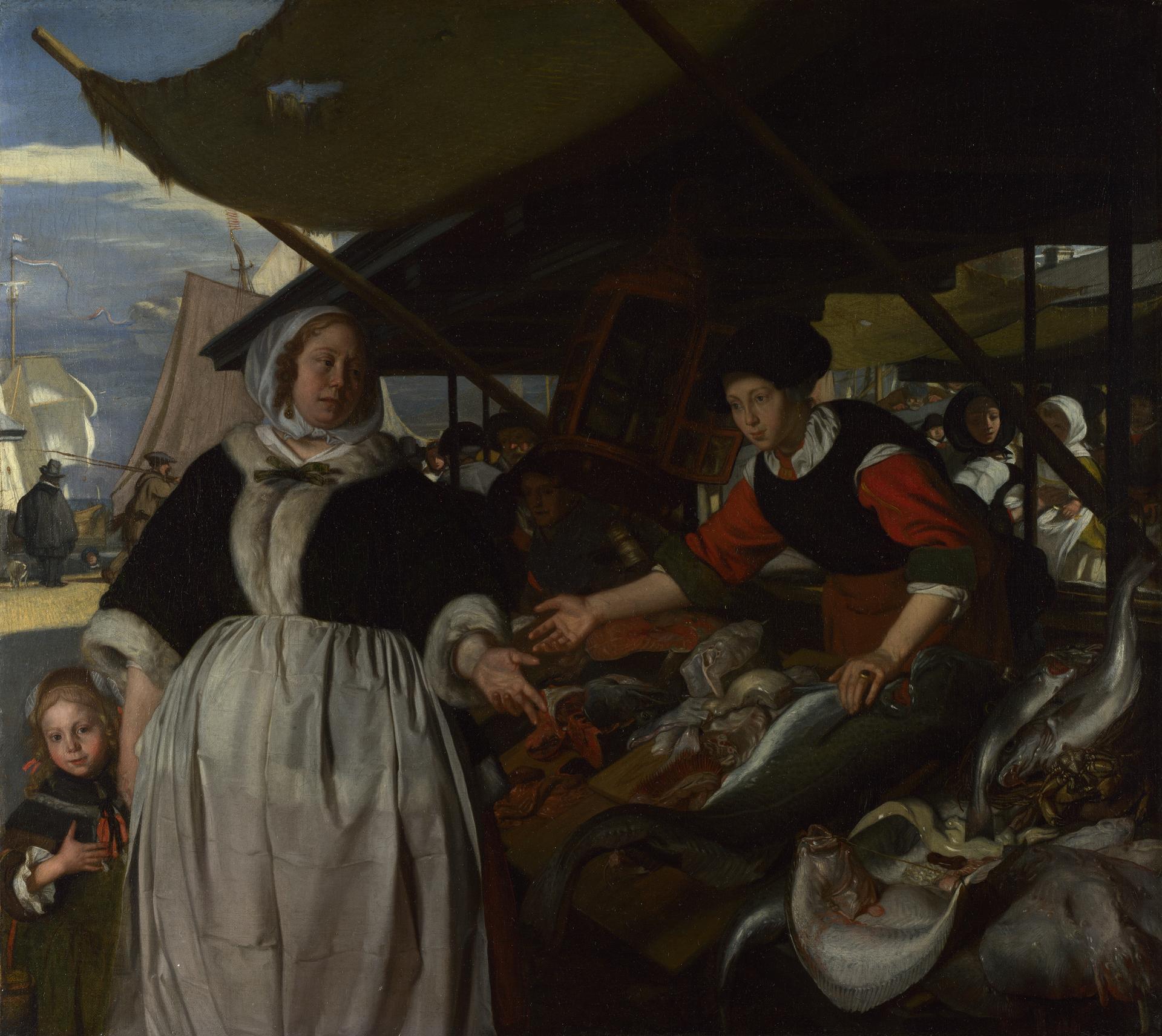 Adriana van Heusden and Daughter at the Fishmarket by Emanuel de Witte