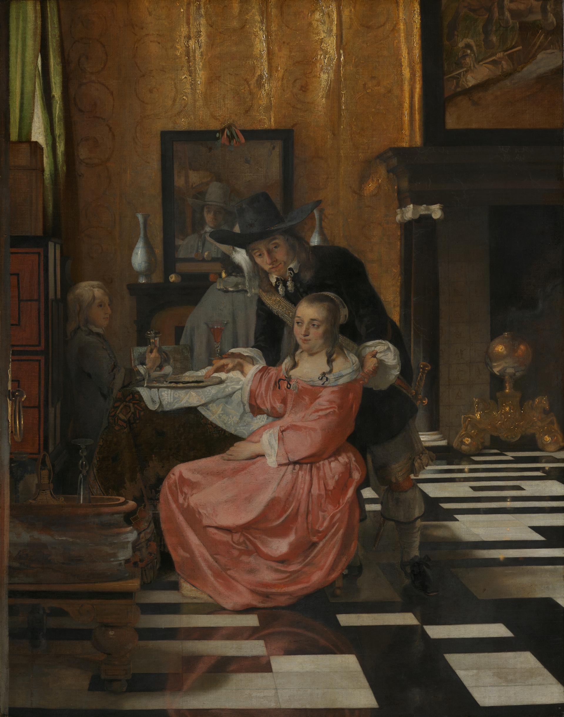 An Interior, with a Woman refusing a Glass of Wine by Ludolf de Jongh