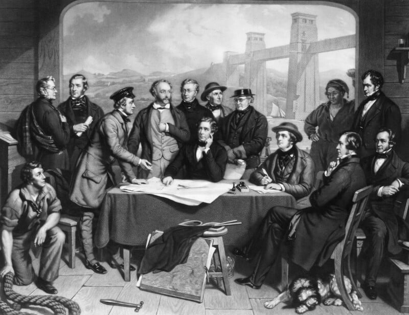 Conference of Engineers at the Menai Straits Preparatory to Floating one of the Tubes of the Britannia Bridge by Henry Graves & Co