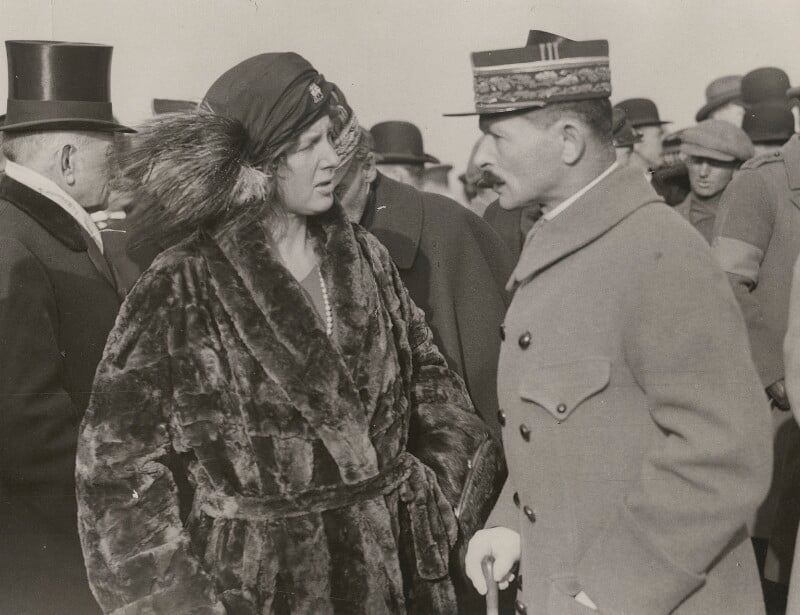 Edith Helen (née Chaplin), Marchioness of Londonderry and Maxime Weygand after the opening of The Ulster Tower at Thiepval by Unknown photographer