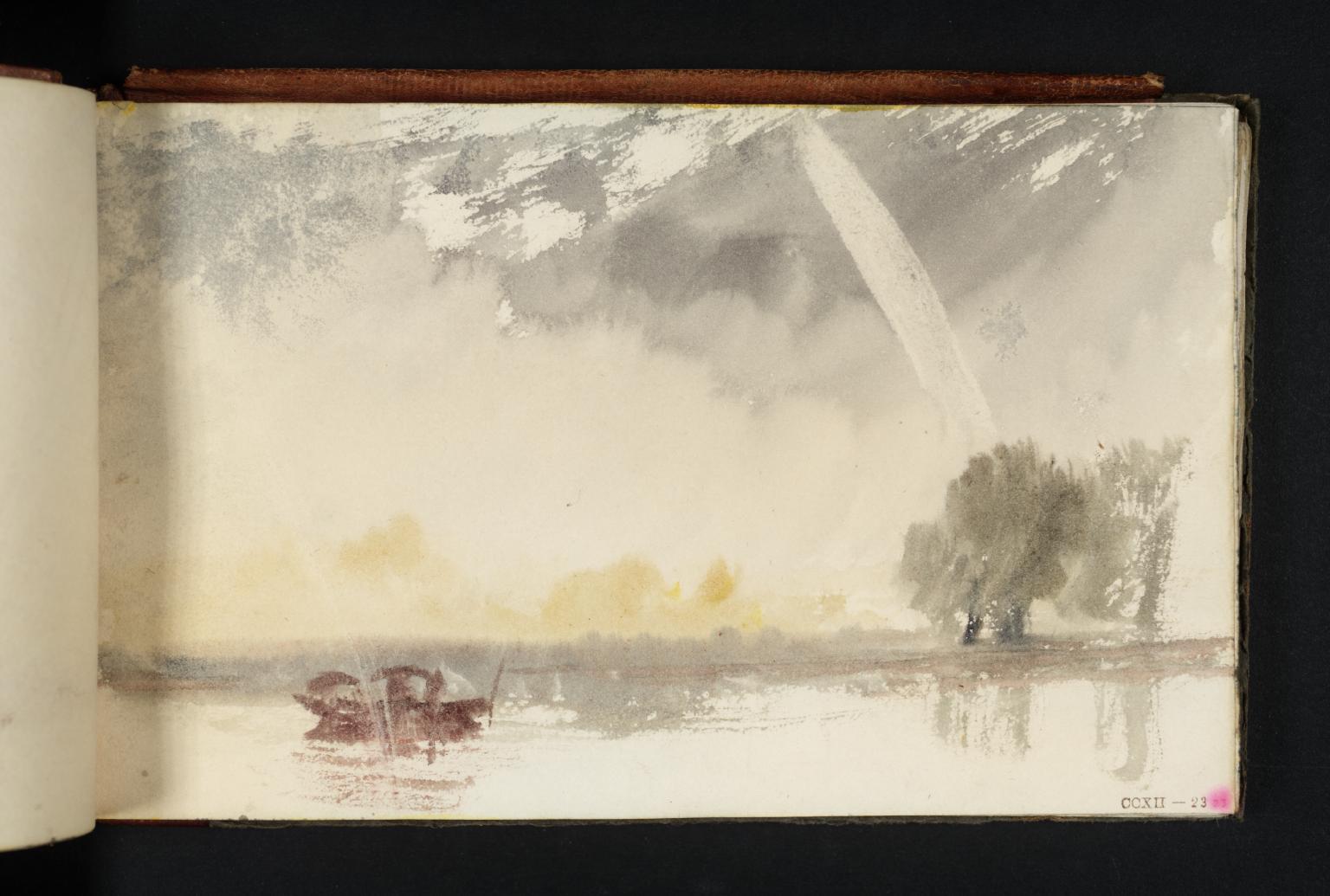 Figures under Umbrellas in a Punt on a River, with a Rainbow by Joseph Mallord William Turner