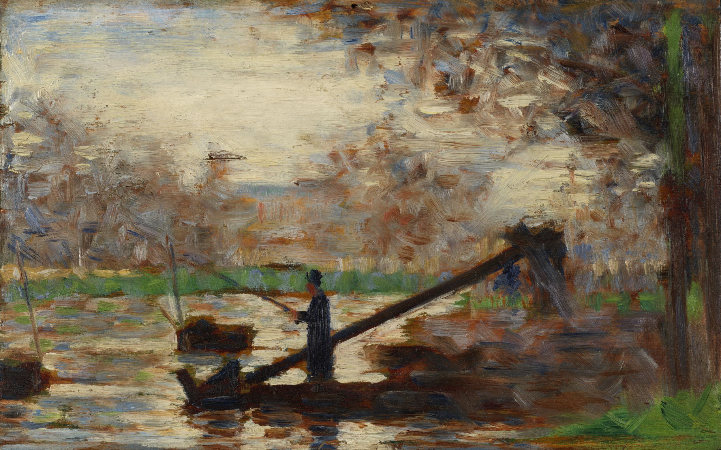 Fisherman in a moored boat by Georges Seurat