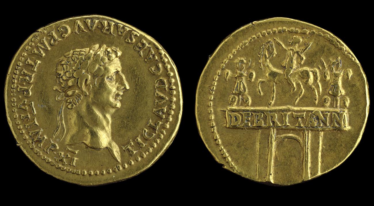 Gold aureus (coin) of Claudius celebrating the conquest of Britain