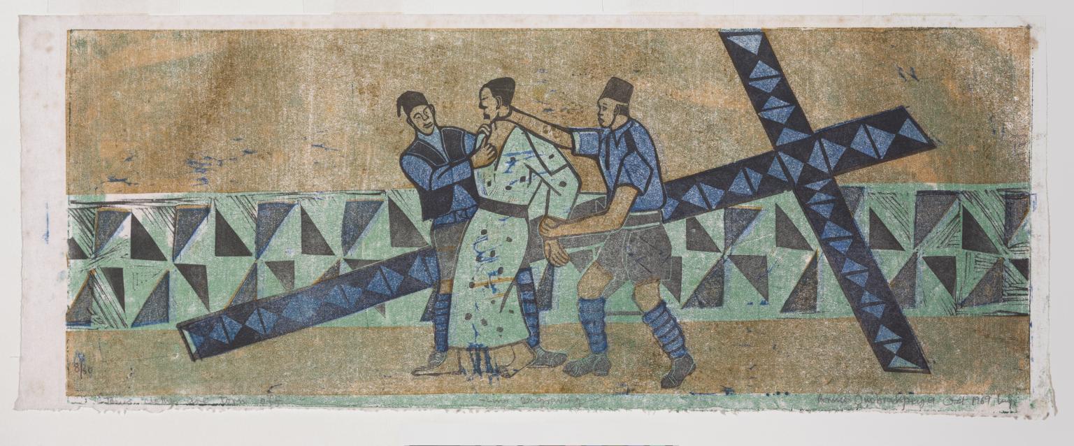 Jesus’ clothes are torn off by Bruce Onobrakpeya