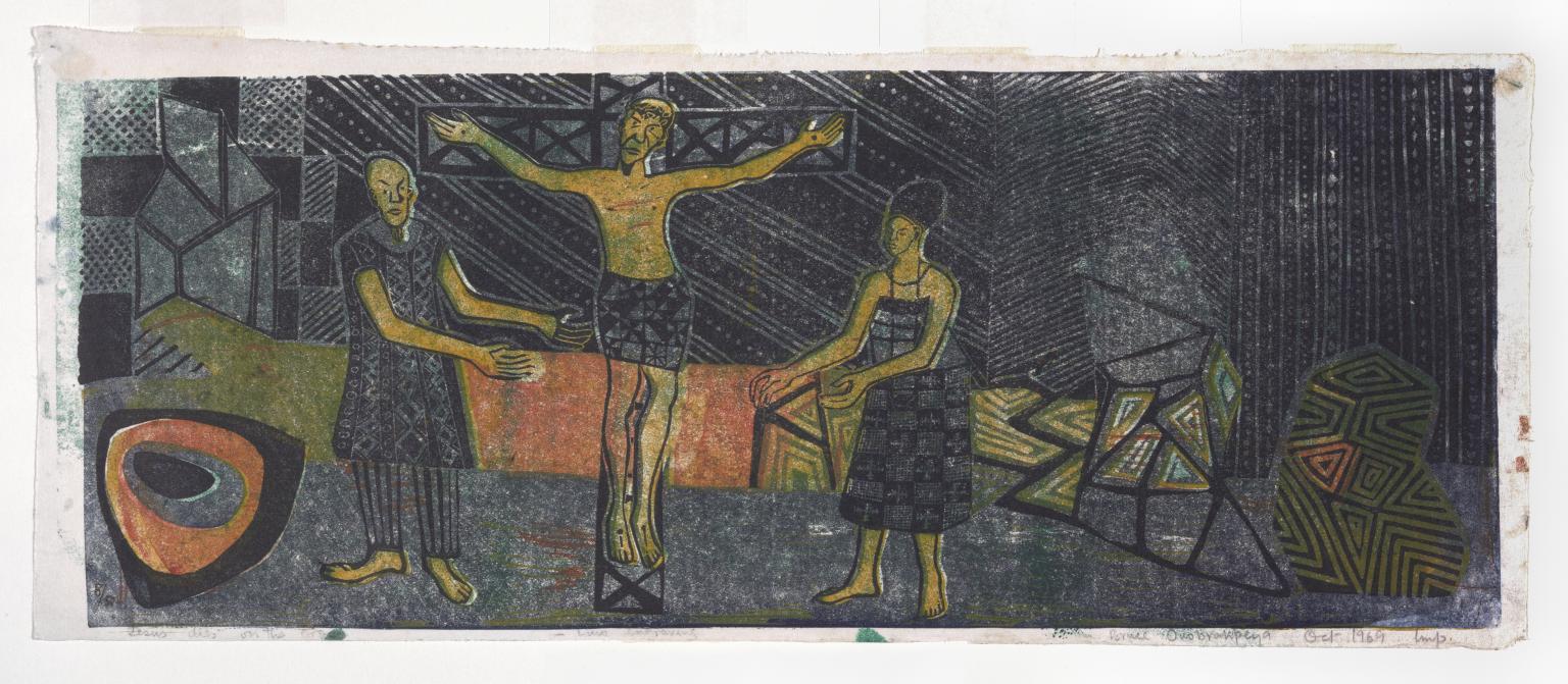 Jesus dies on the cross by Bruce Onobrakpeya