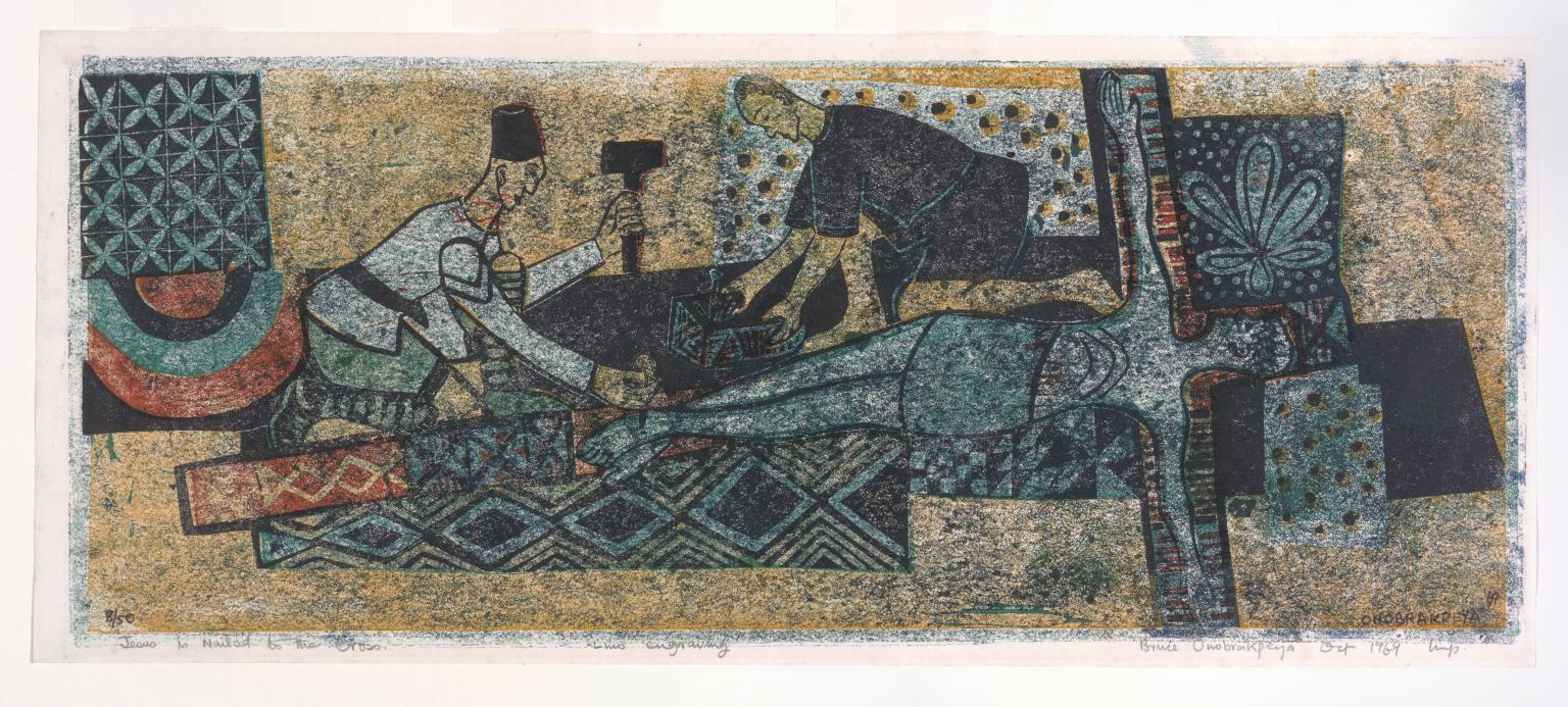Jesus is nailed to the cross by Bruce Onobrakpeya