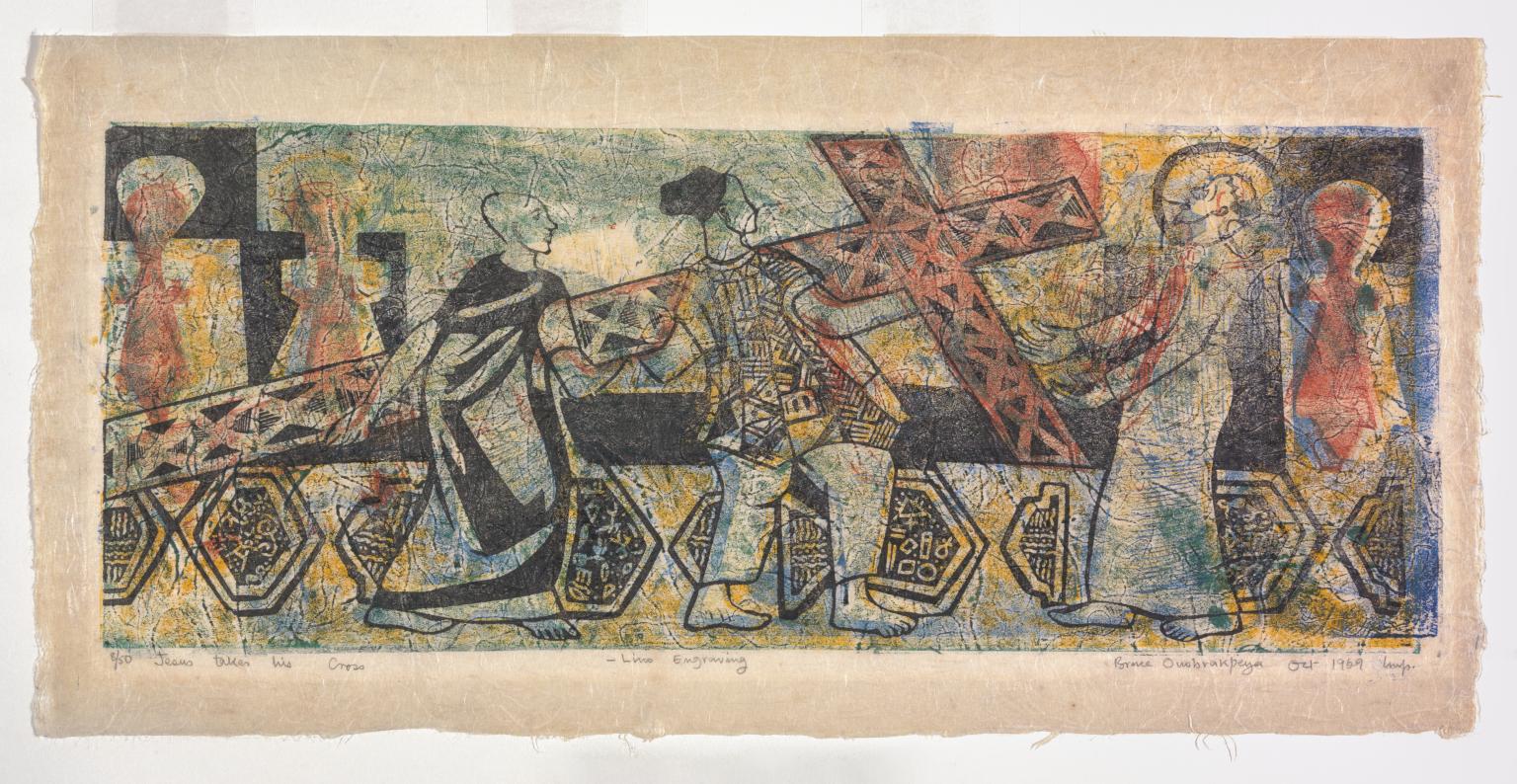 Jesus takes his cross by Bruce Onobrakpeya