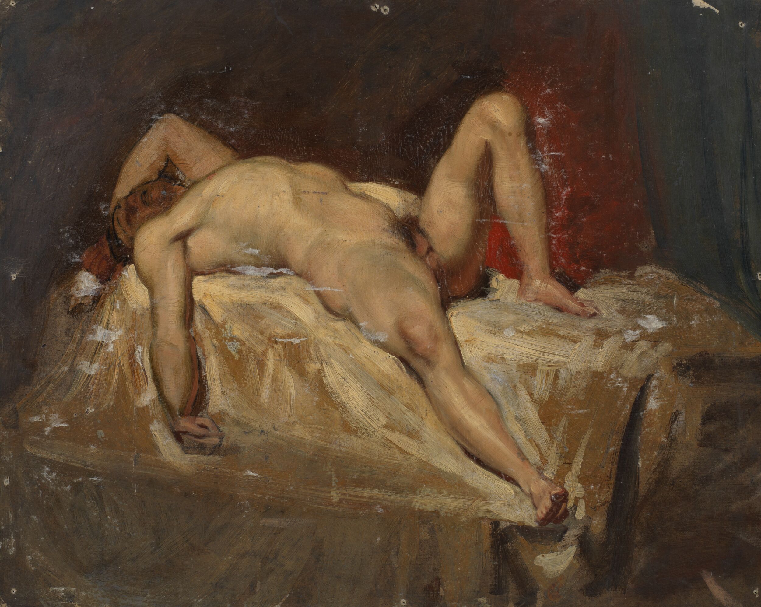 Male nude lying down, raised left knee by William Etty