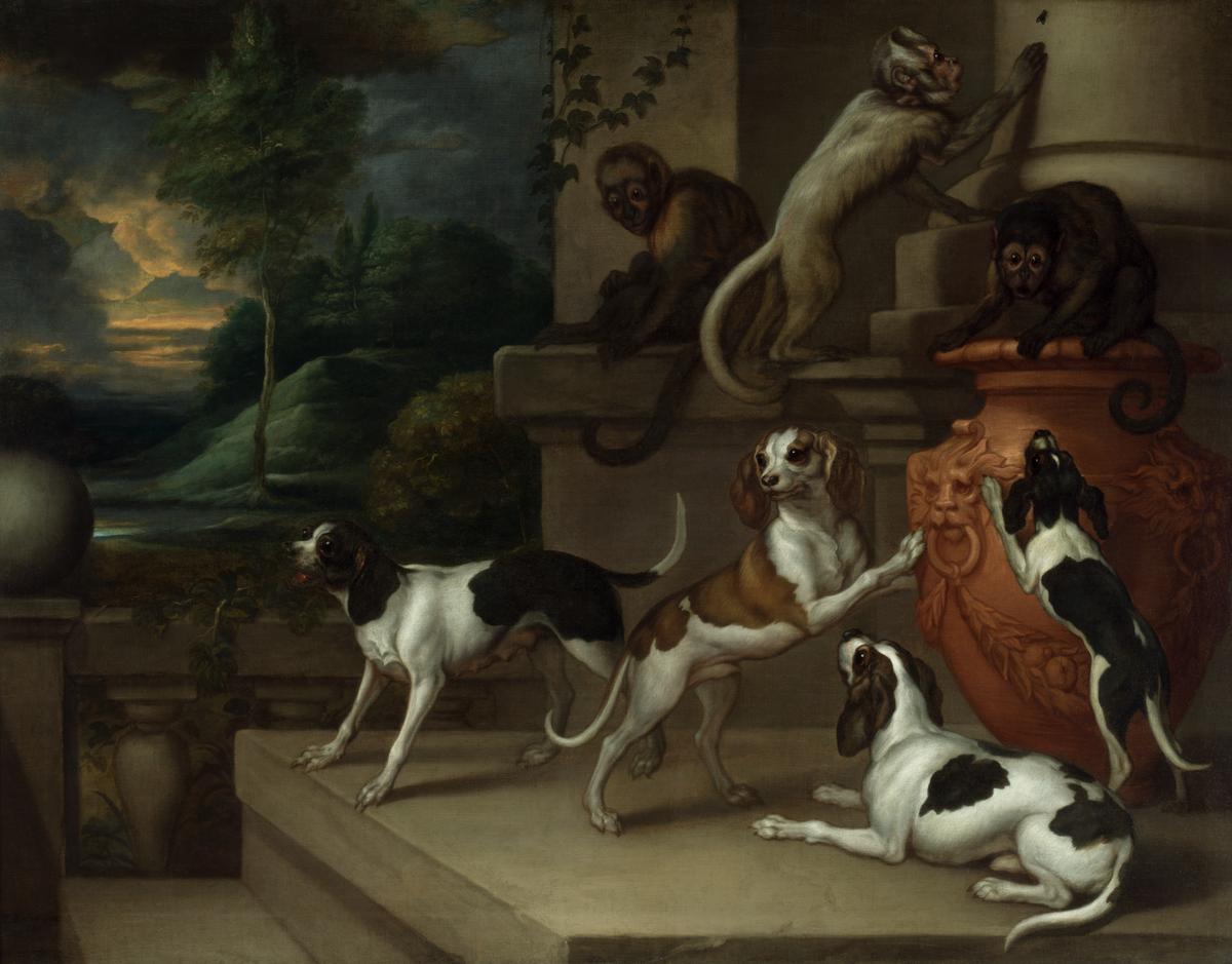 Monkeys and Dogs Playing by Francis Barlow