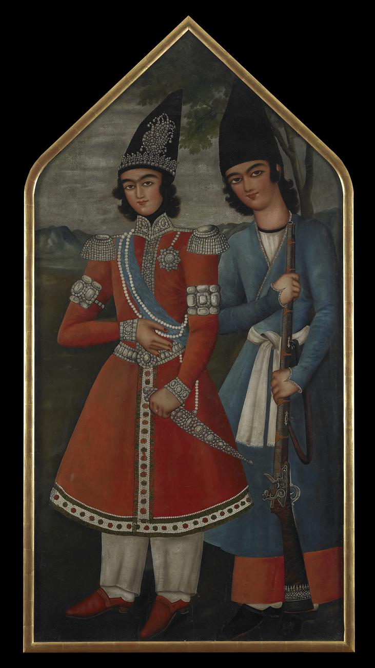 Painting depicting A Qajar prince and his attendant