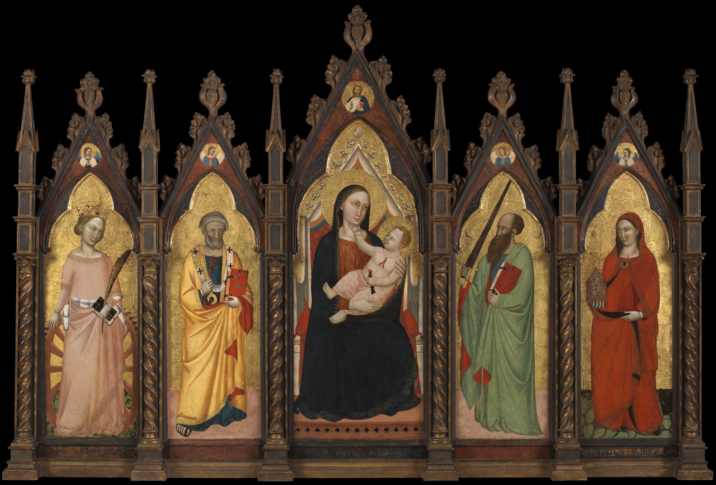 Polyptych - Virgin and Child Enthroned with Four Saints by Master of the Dominican Effigies