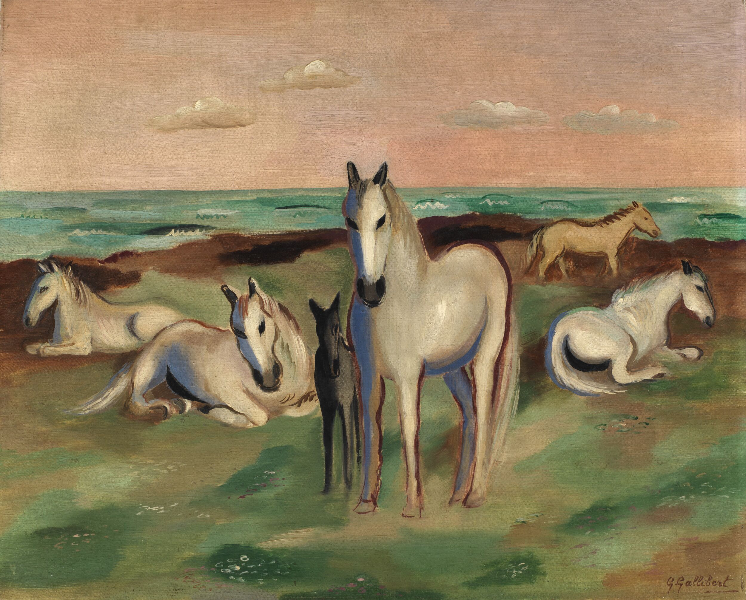 Ponies on the shore, Camargue by Geneviève Marie Gallibert