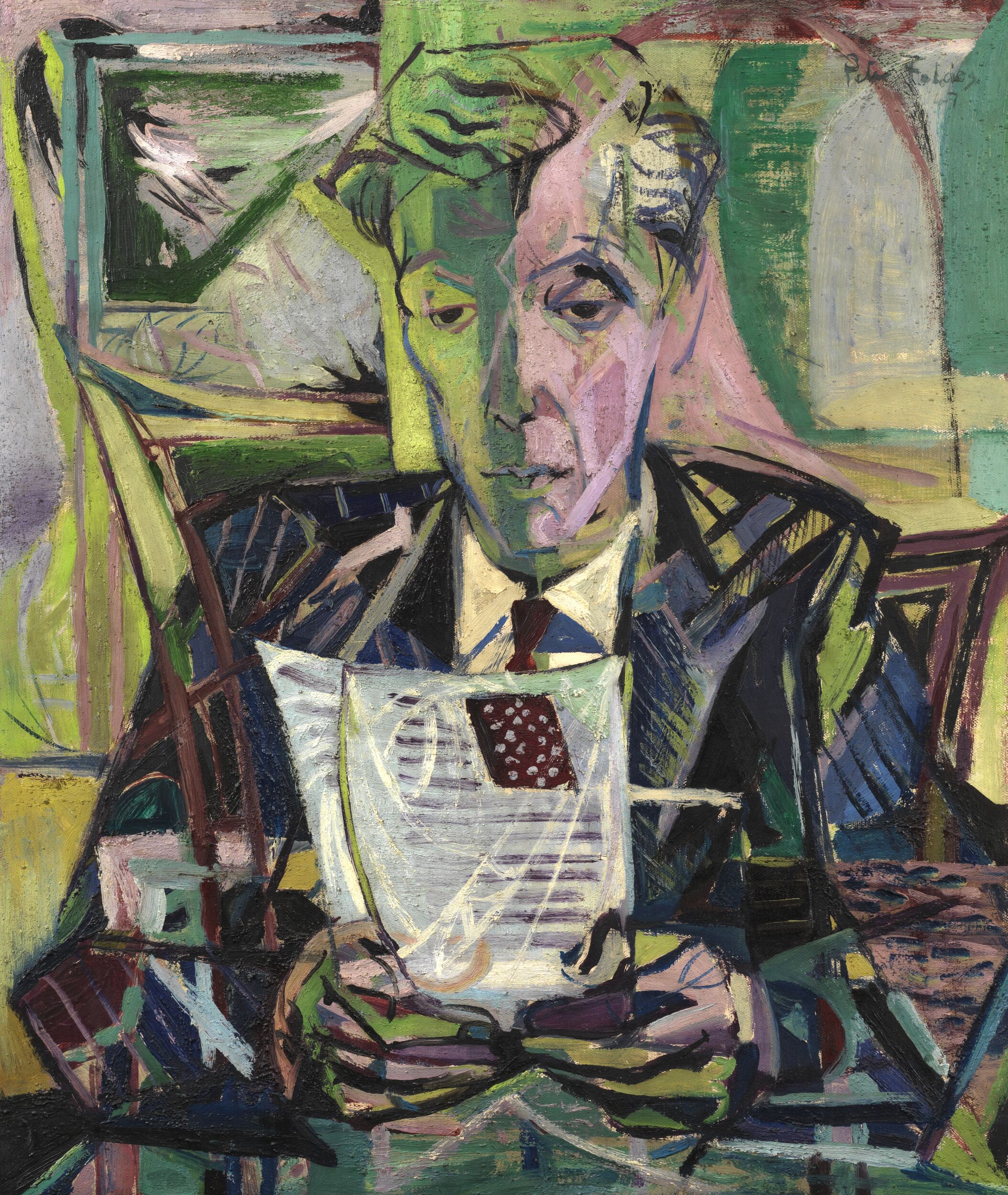 Portrait of Professor Anthony Blunt reading by Peter Foldes (Artists)
