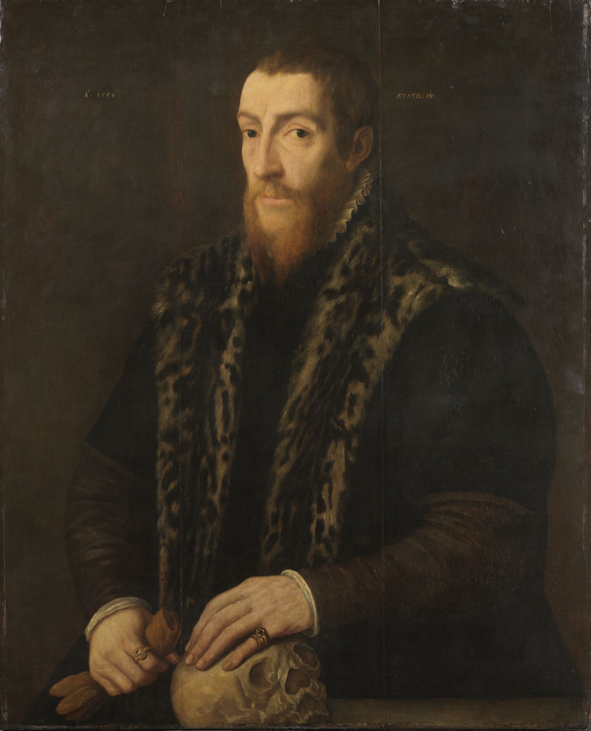 Portrait of a Man with a Skull by Follower ofPieter Coecke van Aelst (Artists)