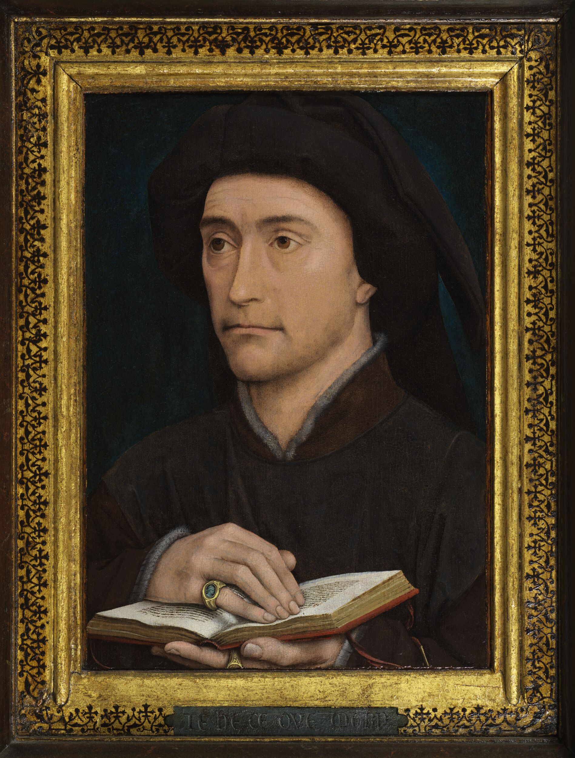 Portrait of a Man with an Open Book - Guillaume Fillastre (?) (recto)Branch of Holly (verso) by Rogier van der Weyden