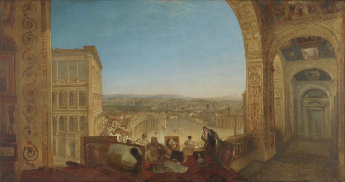 Rome, from the Vatican. Raffaelle, Accompanied by La Fornarina, Preparing his Pictures for the Decoration of the Loggia by Joseph Mallord William Turner