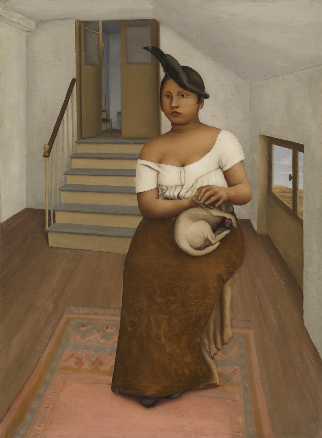 Seated Woman with Small Dog by Meraud Guevara