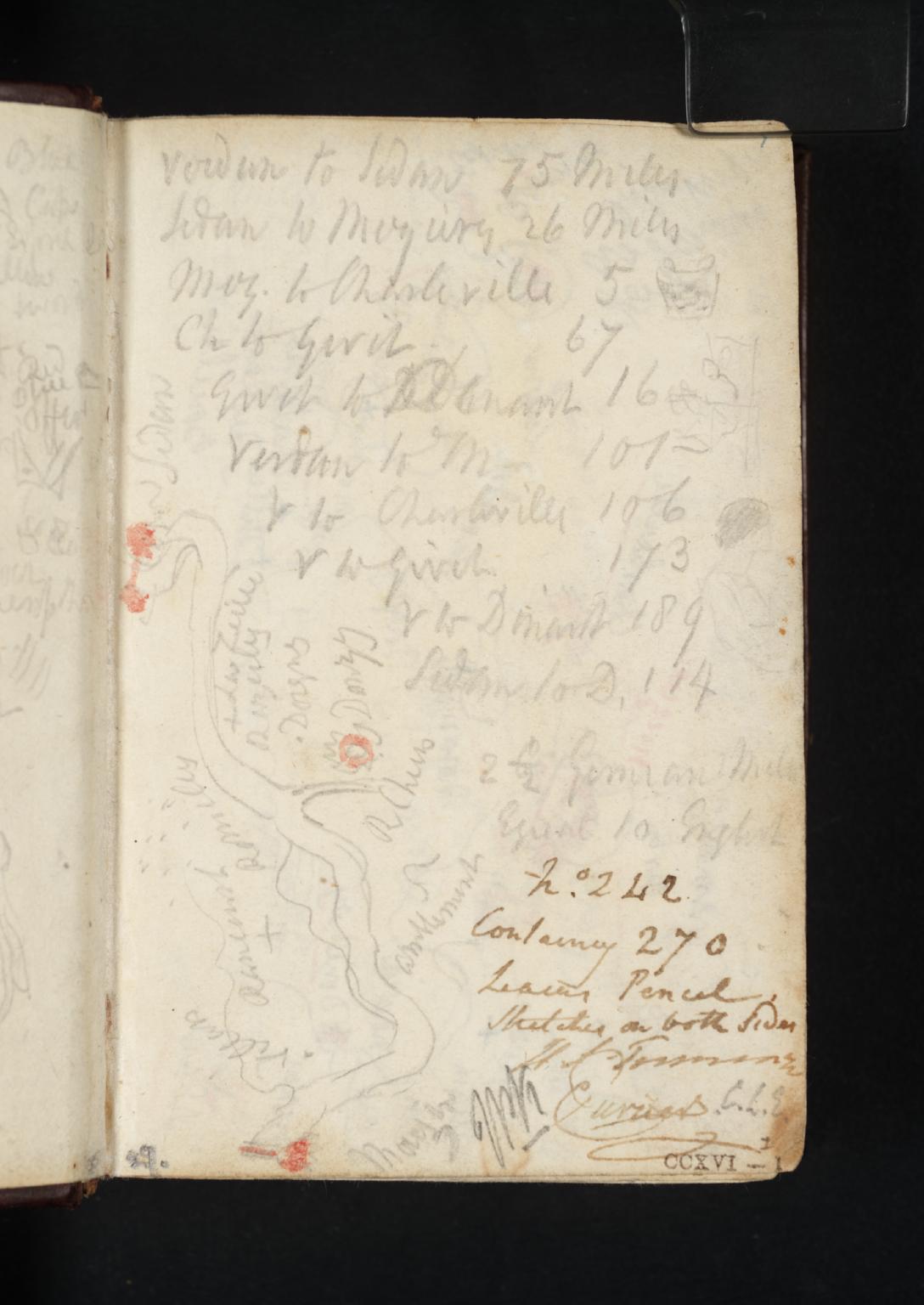 Sketch Map of the Meuse between Mouzon and Sedan; List of Distances between Northern French and Belgian Towns by Joseph Mallord William Turner