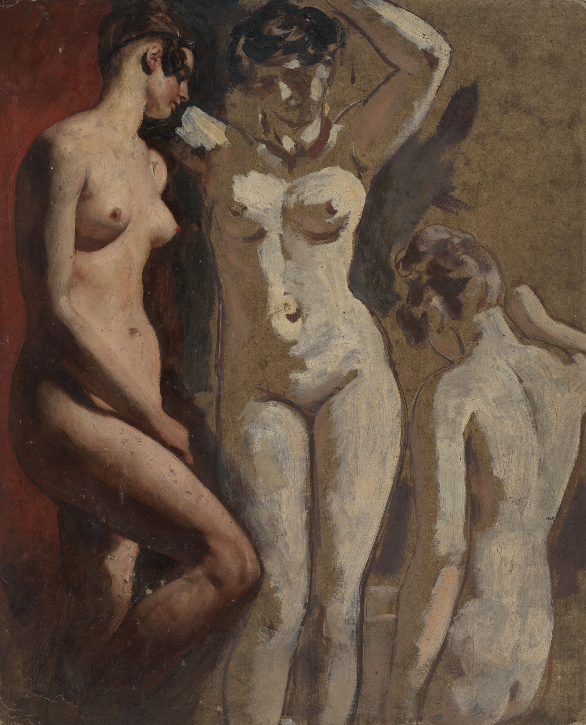 Three Standing Female Nudes (recto)Two standing Female Nudes (verso) by William Etty