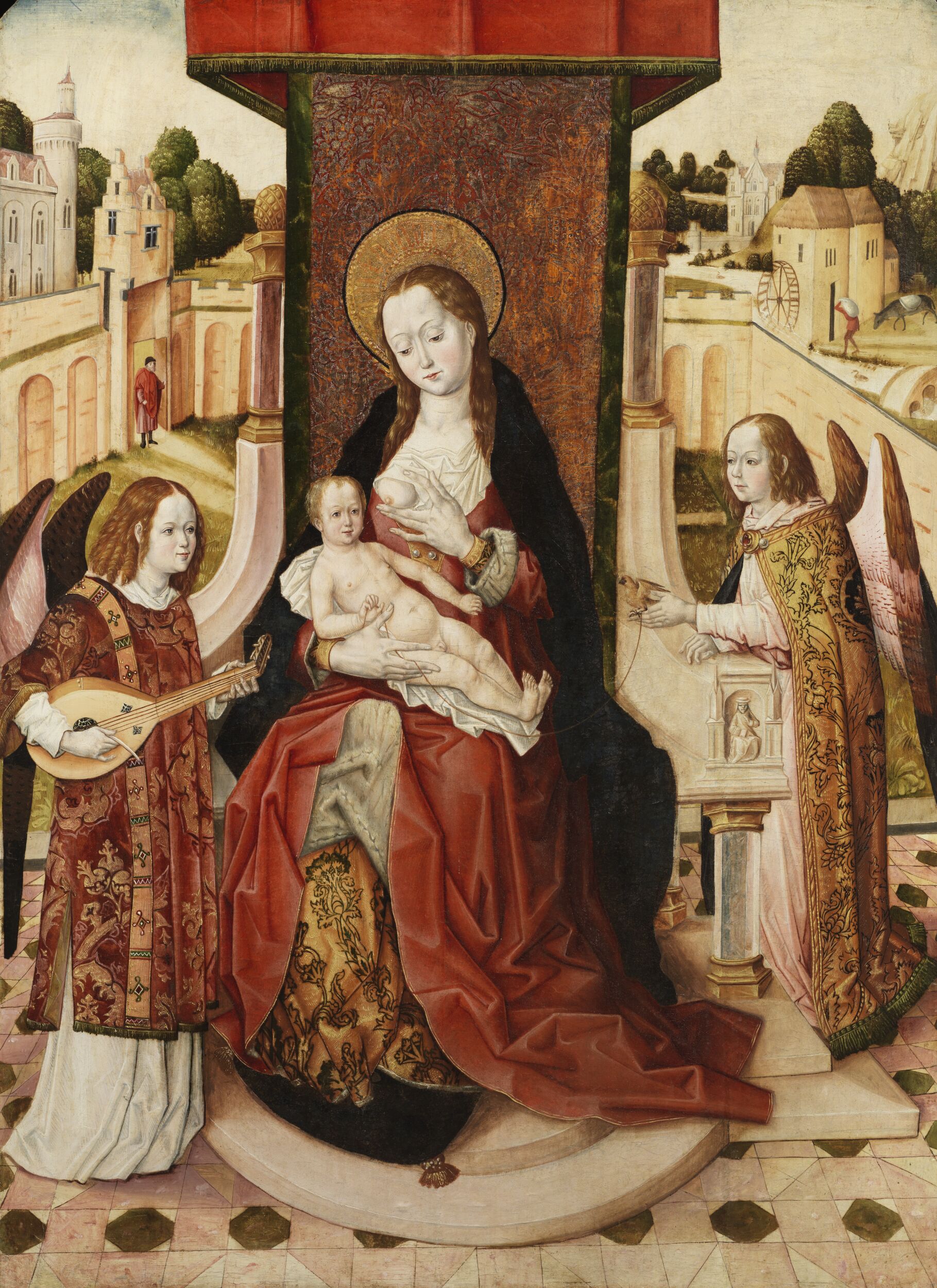 Triptych - Virgin and Child Enthroned (centre panel) with Saint Catherine (left panel) and Saint Lucy (right panel) by Master of the Lee Triptych