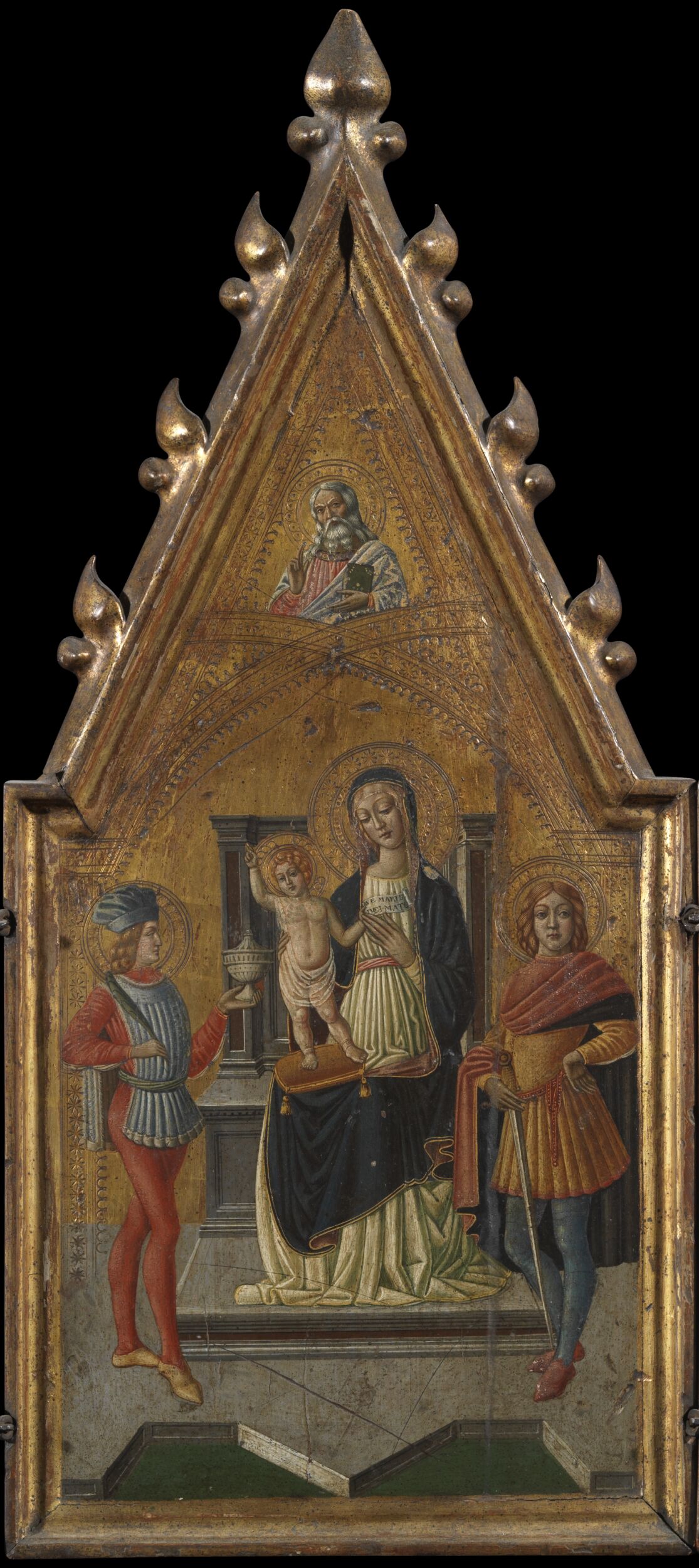 Triptych - Virgin and Child enthroned with two unidentified male saints, and God the Father in an attitude of benediction (centre) by Icilio Federico Joni