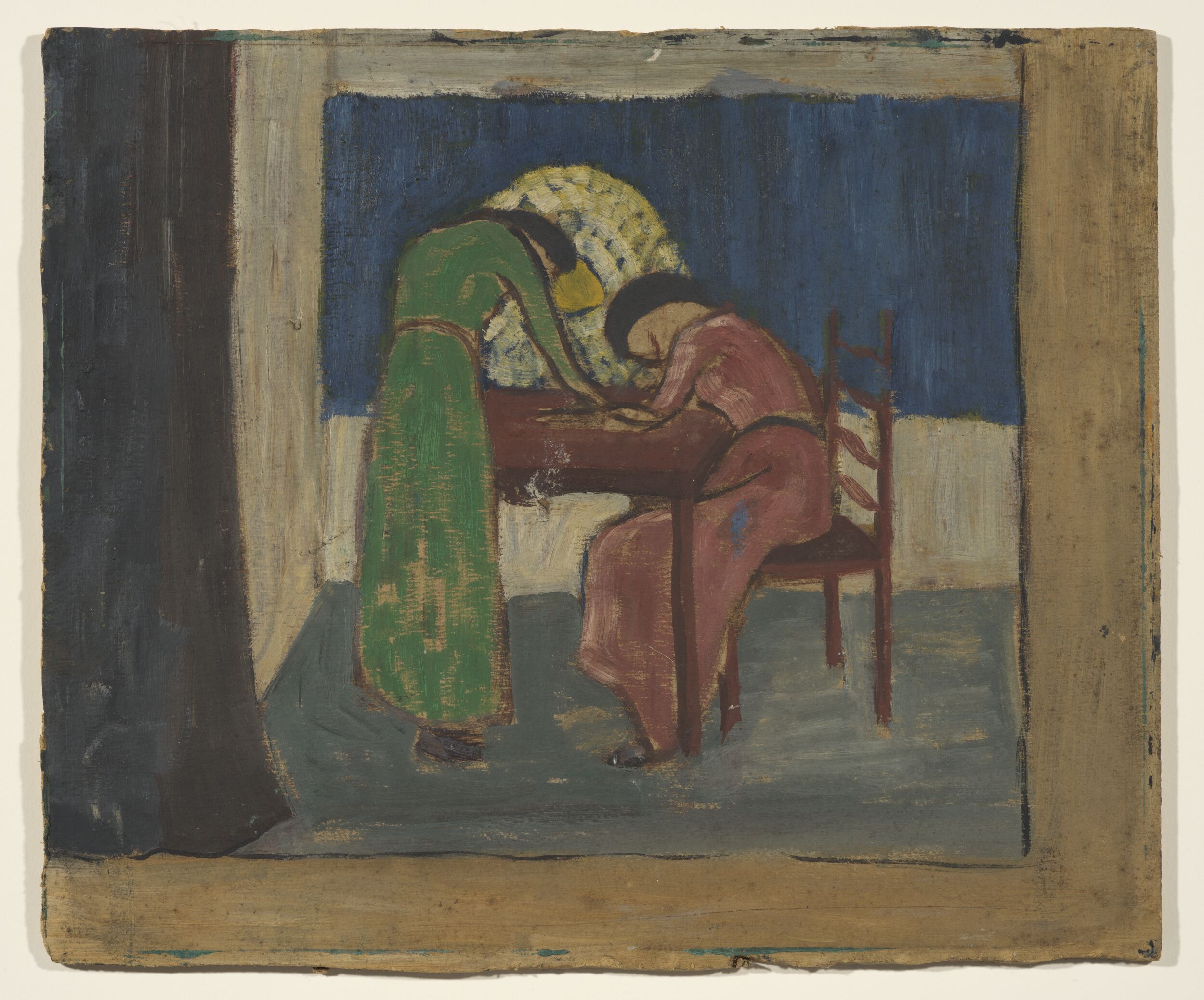 Two figures at a table by Jessie Etchells
