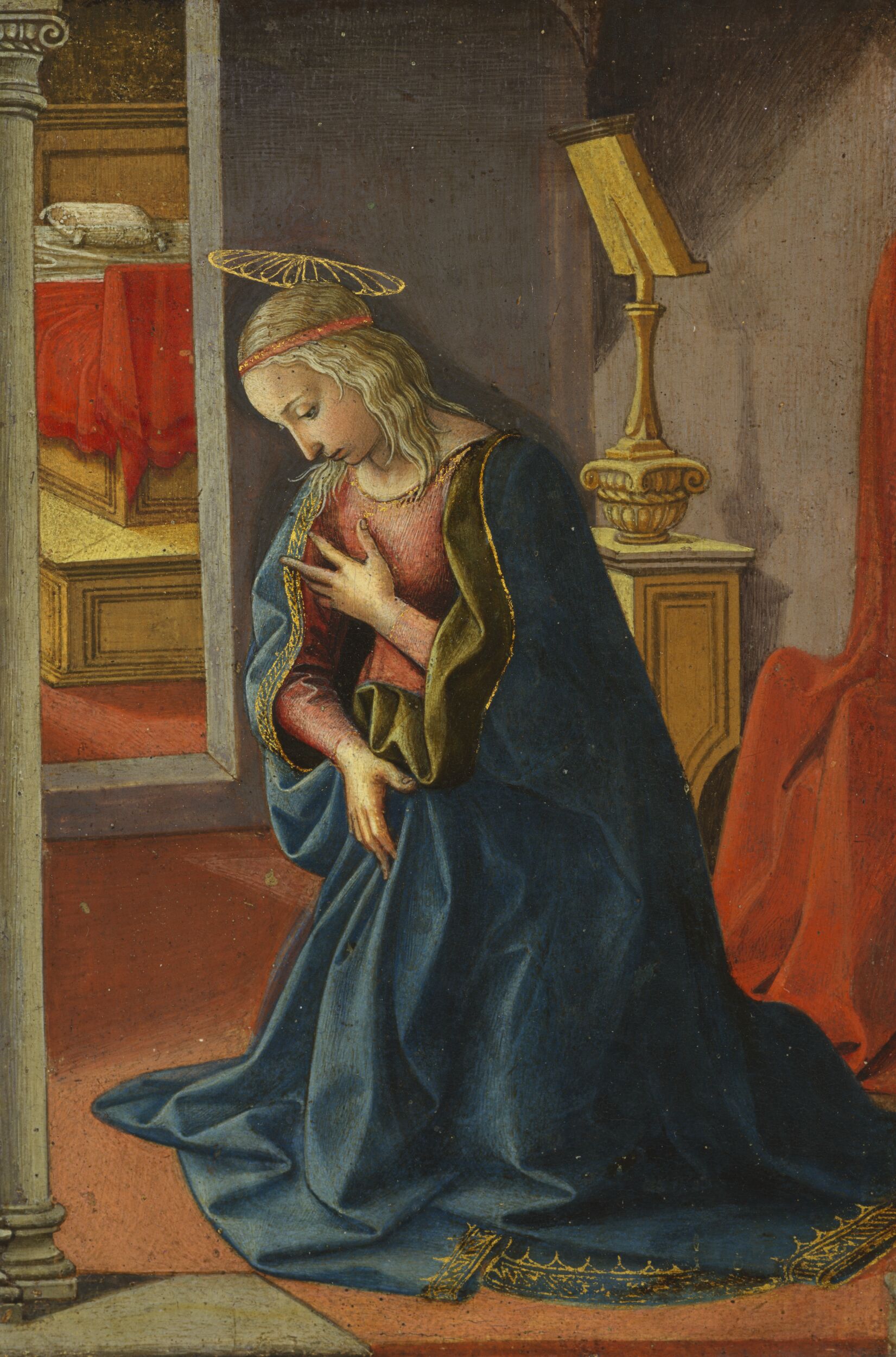 Virgin Mary (right panel) (recto)Scroll with letters and floral motif (right panel) (verso) by Francesco (Francesco di Stefano) Pesellino