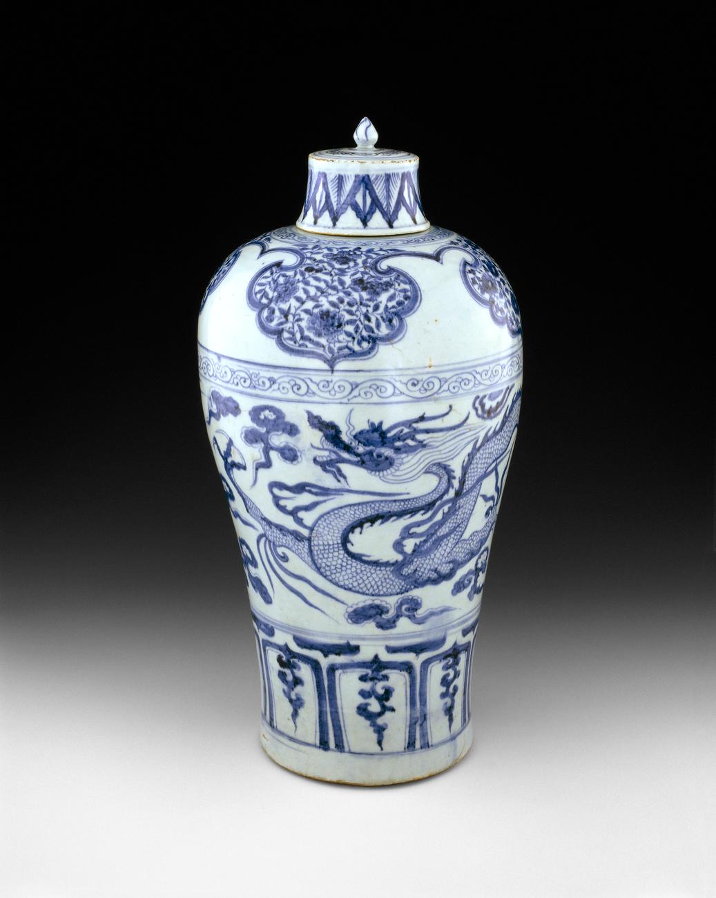 Yuan dynasty blue-and-white vase and cover